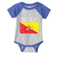 Vintage Sicily Sicilian Flag Pride Gift Cute Gift Infant Baby Jersey Bodysuit