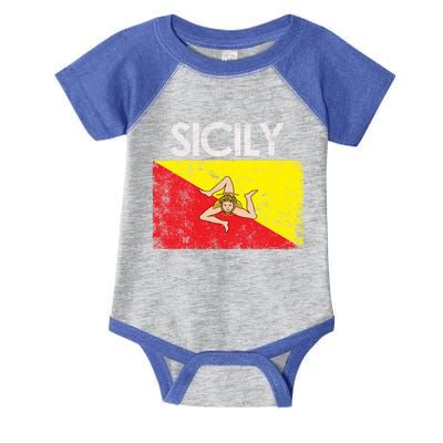 Vintage Sicily Sicilian Flag Pride Gift Cute Gift Infant Baby Jersey Bodysuit