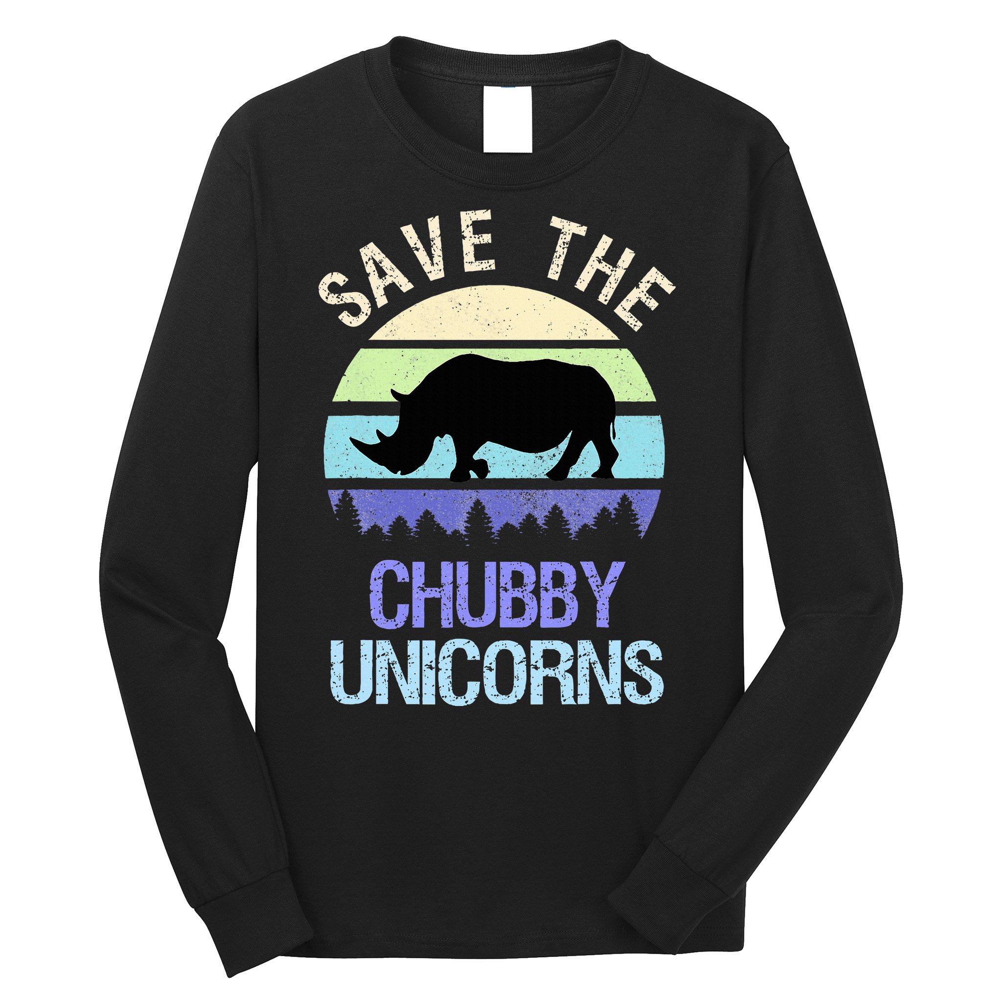 Vintage Sunset Save The Chubby Unicorns Fat Rhino  Long Sleeve Shirt