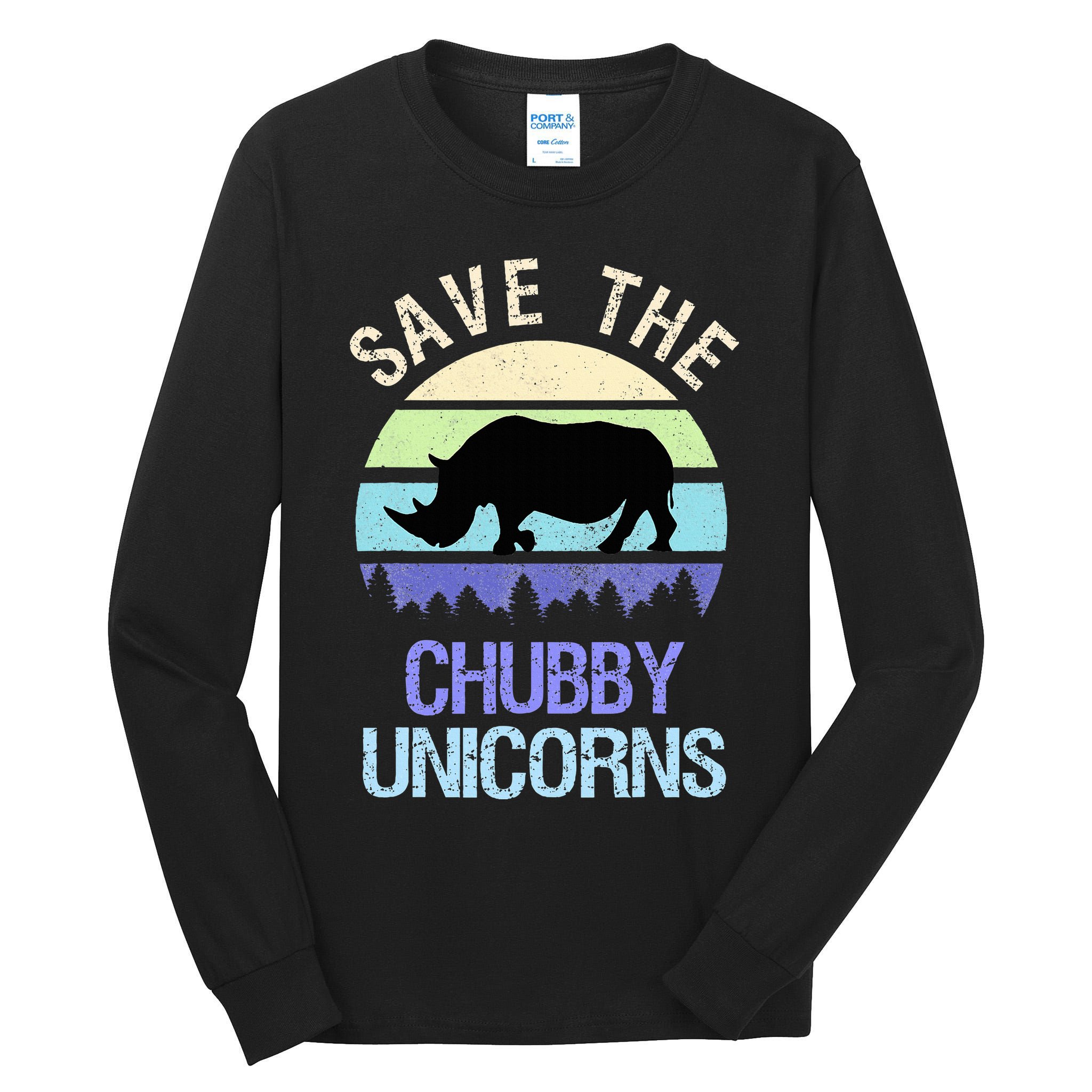 Vintage Sunset Save The Chubby Unicorns Fat Rhino  Tall Long Sleeve T-Shirt