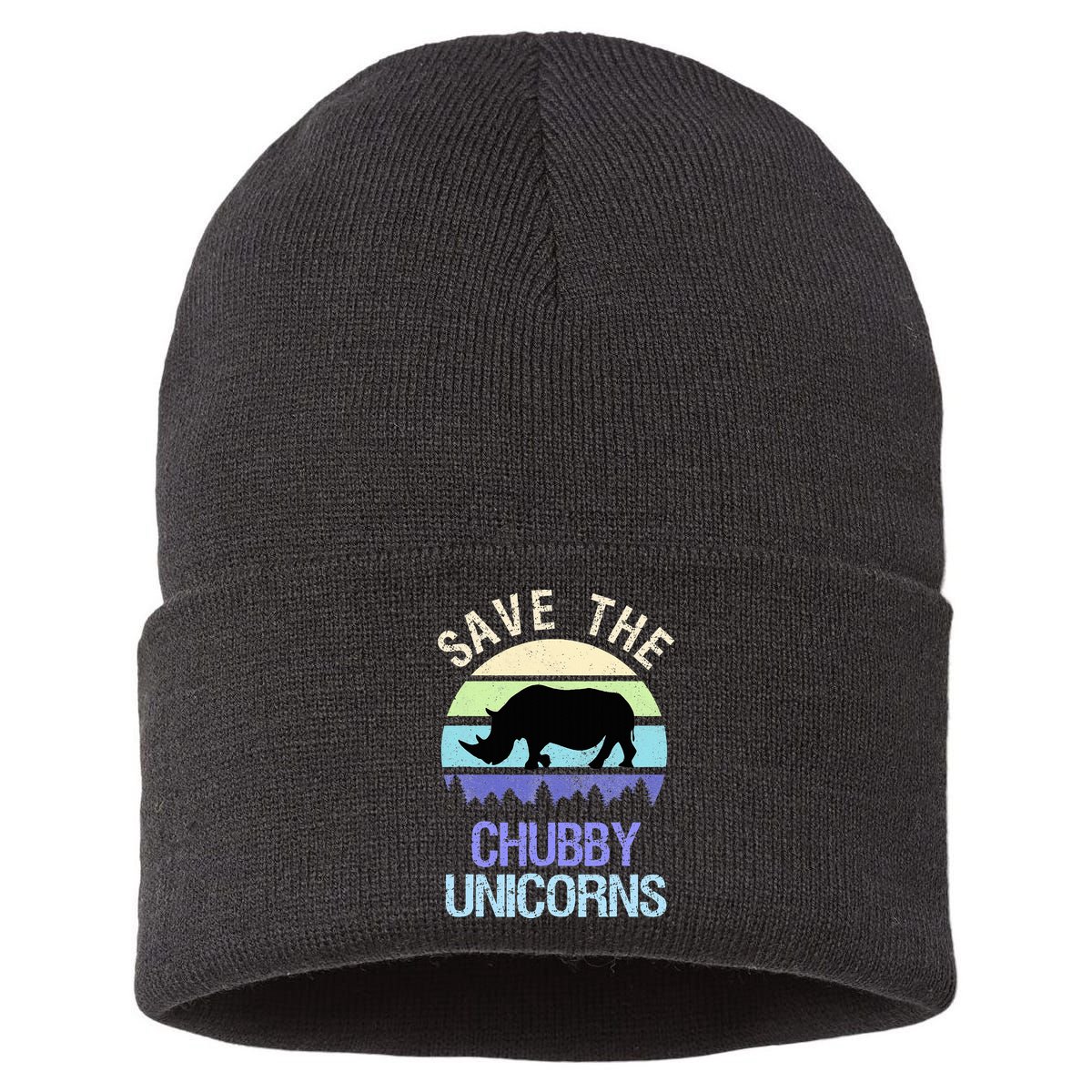 Vintage Sunset Save The Chubby Unicorns Fat Rhino  Sustainable Knit Beanie