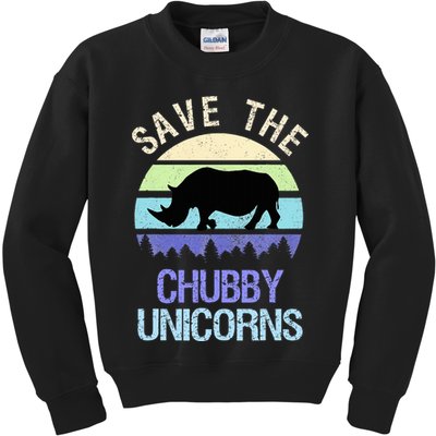 Vintage Sunset Save The Chubby Unicorns Fat Rhino  Kids Sweatshirt
