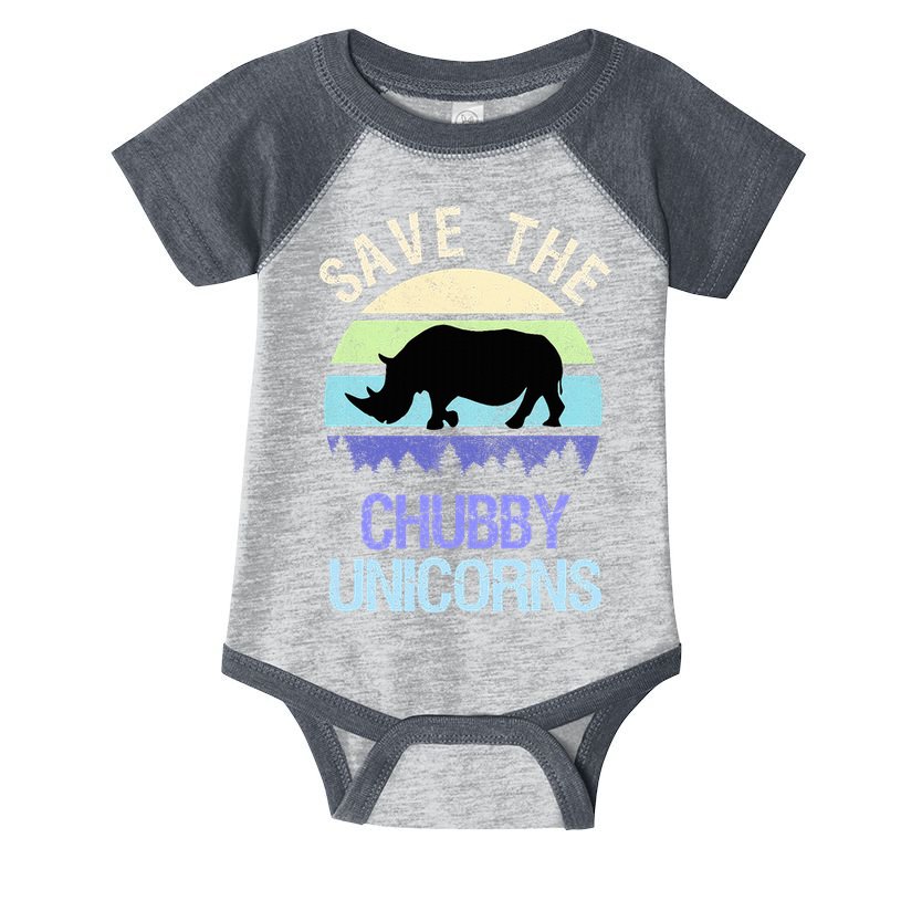 Vintage Sunset Save The Chubby Unicorns Fat Rhino  Infant Baby Jersey Bodysuit