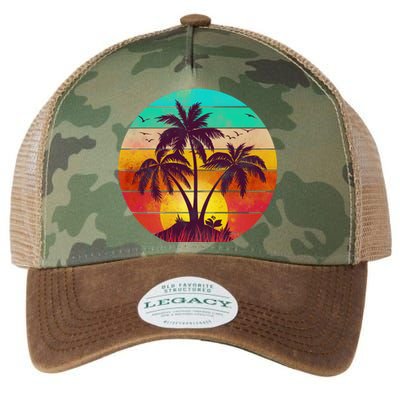 Vintage Sunset Sunrise Palm Tree Island Legacy Tie Dye Trucker Hat