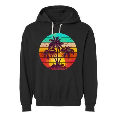 Vintage Sunset Sunrise Palm Tree Island Garment-Dyed Fleece Hoodie