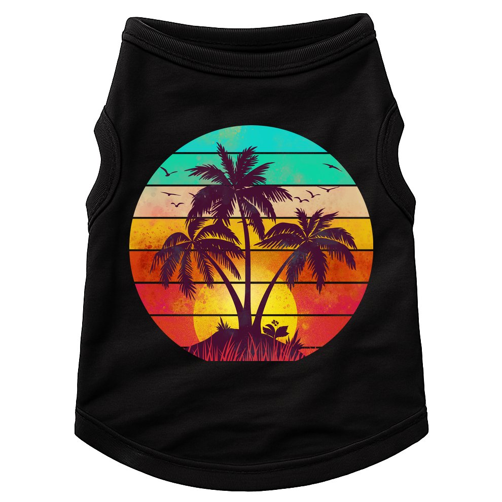 Vintage Sunset Sunrise Palm Tree Island Doggie Tank