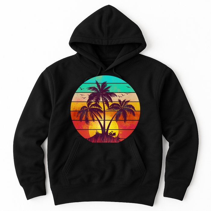 Vintage Sunset Sunrise Palm Tree Island Hoodie