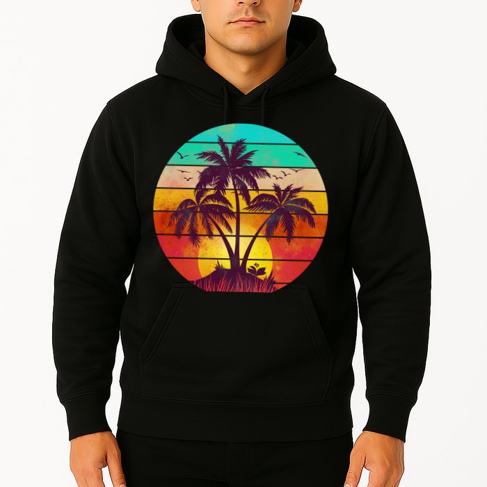 Vintage Sunset Sunrise Palm Tree Island Hoodie