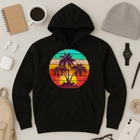 Vintage Sunset Sunrise Palm Tree Island Hoodie