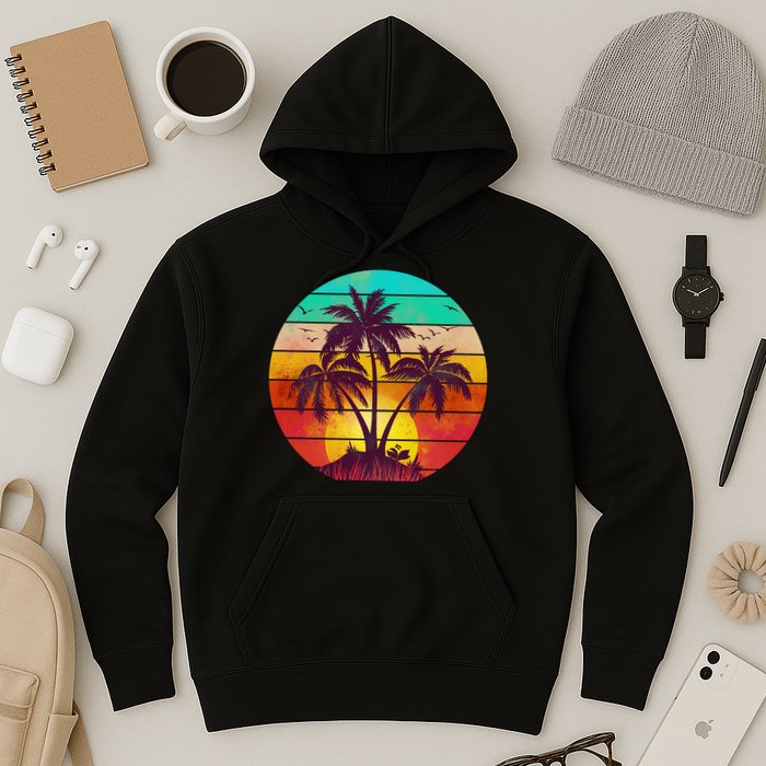 Vintage Sunset Sunrise Palm Tree Island Hoodie