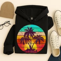 Vintage Sunset Sunrise Palm Tree Island Hoodie