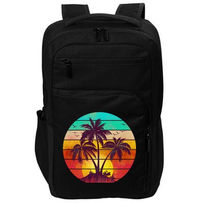 Vintage Sunset Sunrise Palm Tree Island Impact Tech Backpack