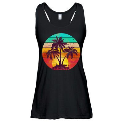 Vintage Sunset Sunrise Palm Tree Island Ladies Essential Flowy Tank