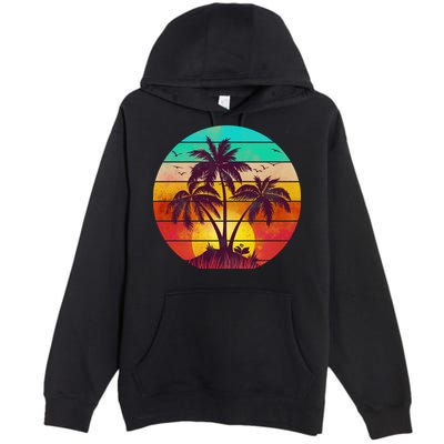 Vintage Sunset Sunrise Palm Tree Island Premium Pullover Hoodie