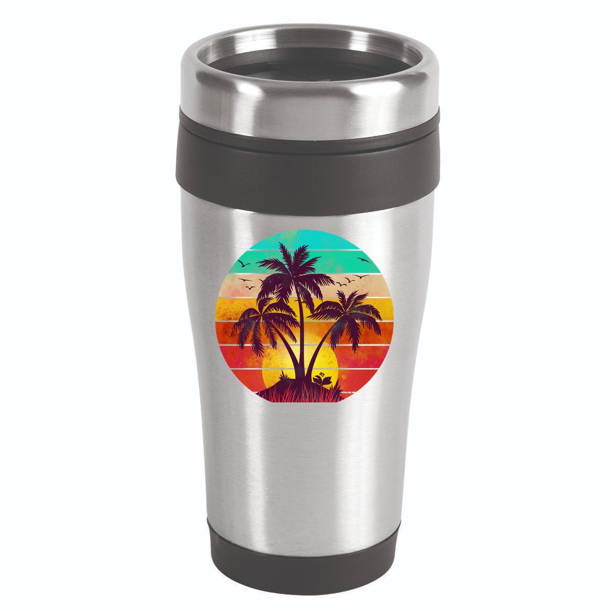 Vintage Sunset Sunrise Palm Tree Island 16oz Travel Tumbler