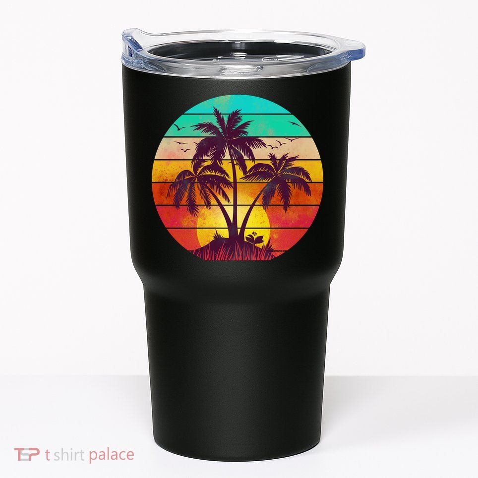 Vintage Sunset Sunrise Palm Tree Island Tumbler