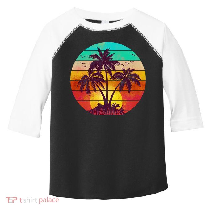 Vintage Sunset Sunrise Palm Tree Island Toddler Fine Jersey T-Shirt