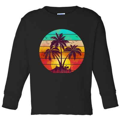 Vintage Sunset Sunrise Palm Tree Island Toddler Long Sleeve Shirt