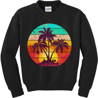 Vintage Sunset Sunrise Palm Tree Island Kids Sweatshirt
