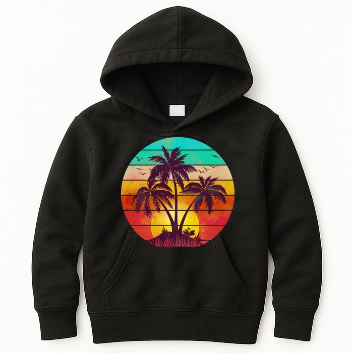 Vintage Sunset Sunrise Palm Tree Island Kids Hoodie