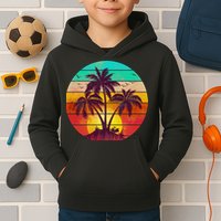 Vintage Sunset Sunrise Palm Tree Island Kids Hoodie