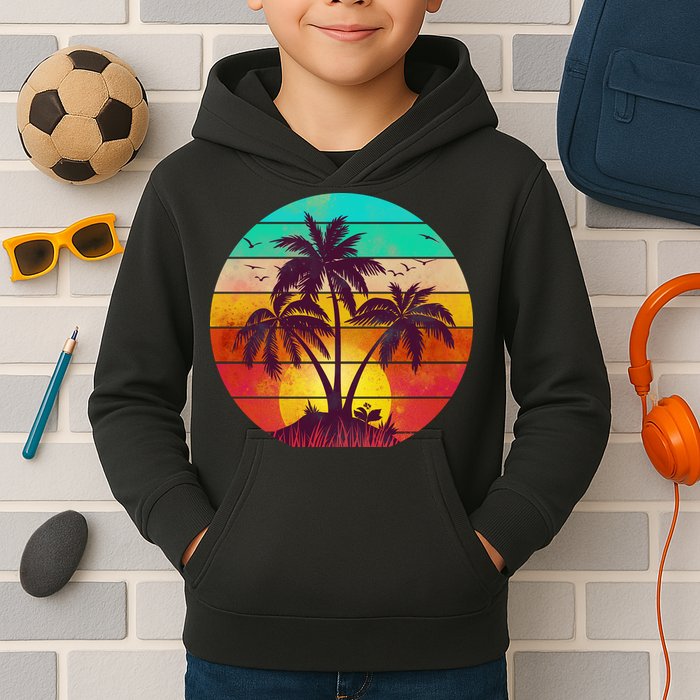 Vintage Sunset Sunrise Palm Tree Island Kids Hoodie