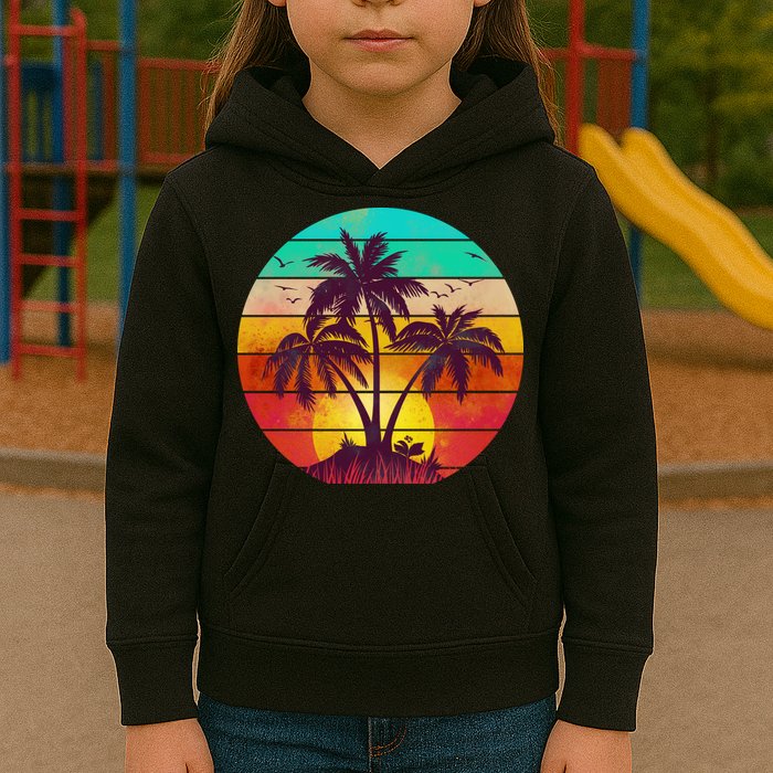 Vintage Sunset Sunrise Palm Tree Island Kids Hoodie