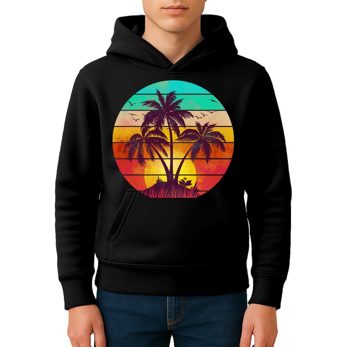 Vintage Sunset Sunrise Palm Tree Island Kids Hoodie