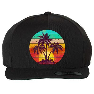 Vintage Sunset Sunrise Palm Tree Island Wool Snapback Cap