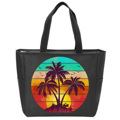 Vintage Sunset Sunrise Palm Tree Island Zip Tote Bag