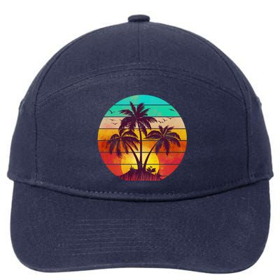 Vintage Sunset Sunrise Palm Tree Island 7-Panel Snapback Hat