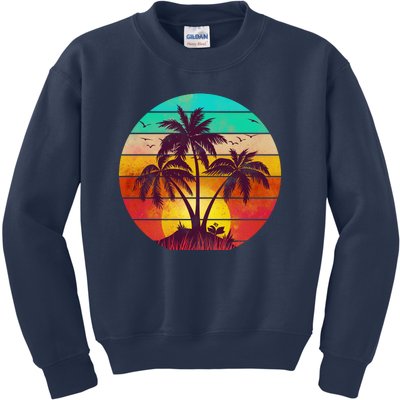 Vintage Sunset Sunrise Palm Tree Island Kids Sweatshirt