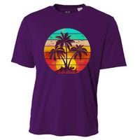 Vintage Sunset Sunrise Palm Tree Island Cooling Performance Crew T-Shirt