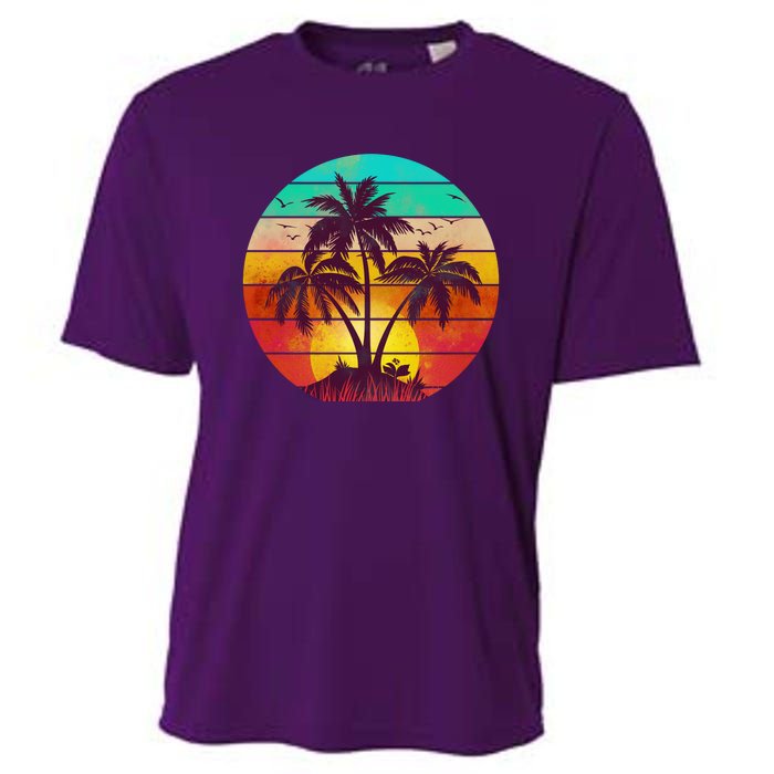 Vintage Sunset Sunrise Palm Tree Island Cooling Performance Crew T-Shirt