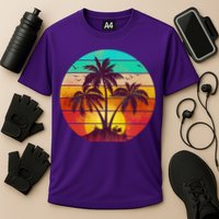 Vintage Sunset Sunrise Palm Tree Island Cooling Performance Crew T-Shirt