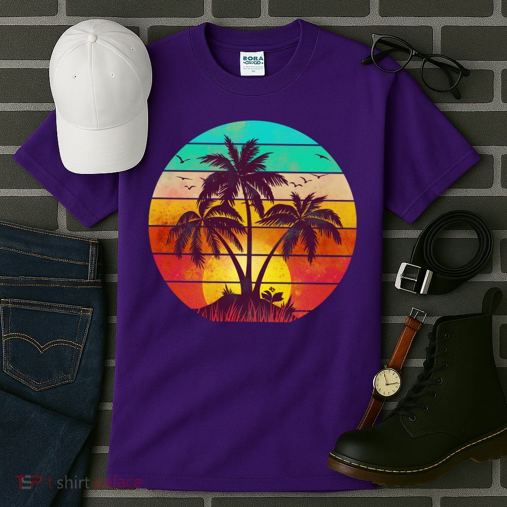 Vintage Sunset Sunrise Palm Tree Island Tall T-Shirt