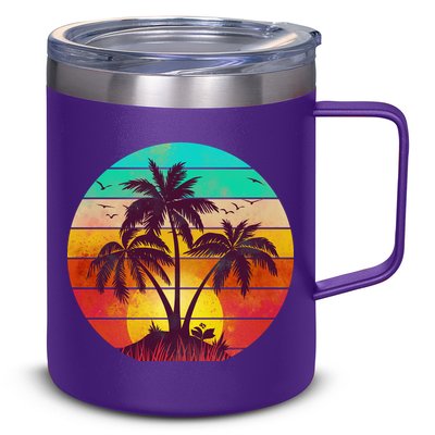 Vintage Sunset Sunrise Palm Tree Island 12oz Stainless Steel Coffee Mug