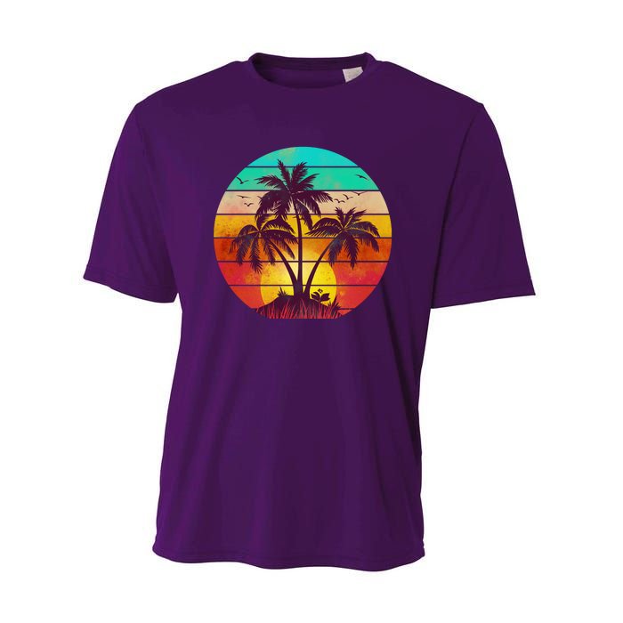 Vintage Sunset Sunrise Palm Tree Island Performance Sprint T-Shirt