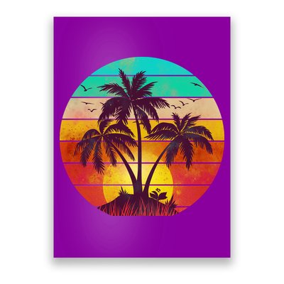Vintage Sunset Sunrise Palm Tree Island Poster