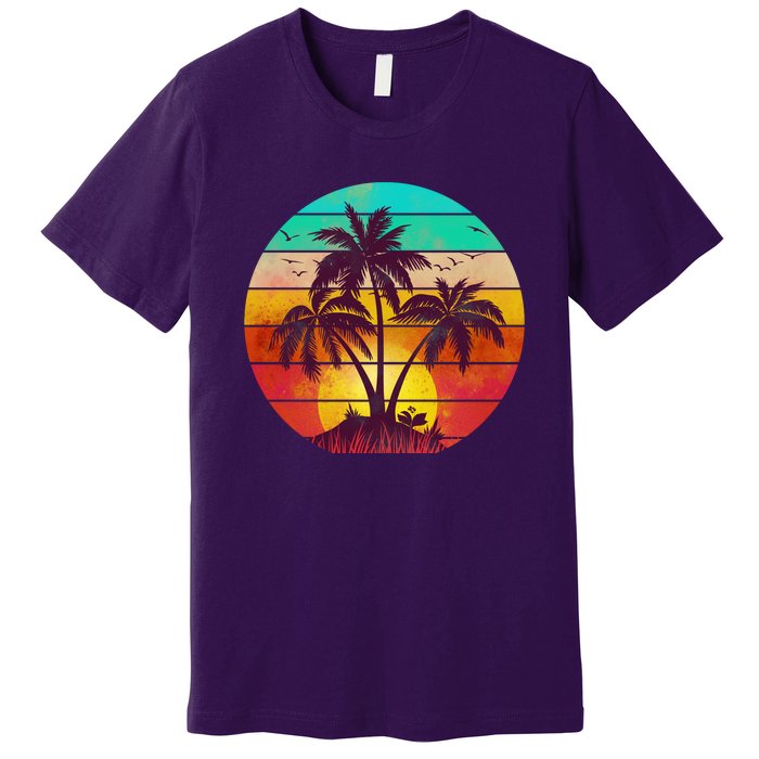 Vintage Sunset Sunrise Palm Tree Island Premium T-Shirt