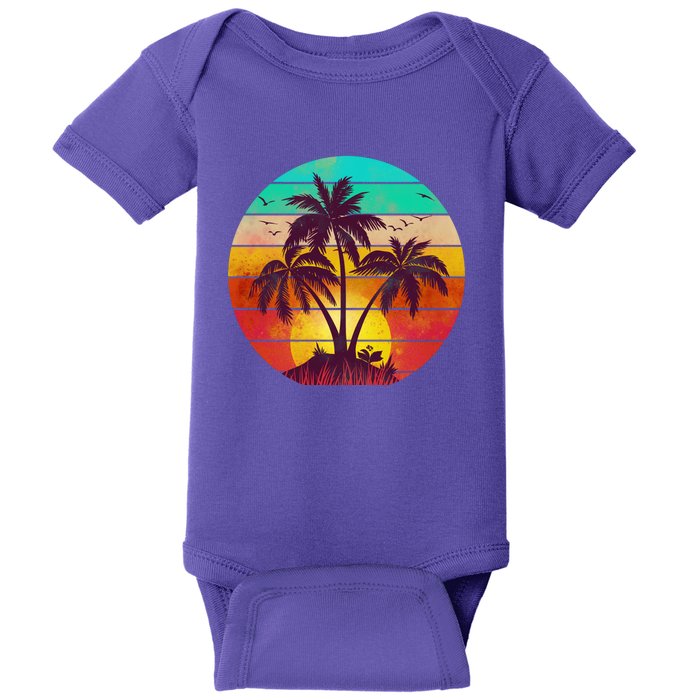 Vintage Sunset Sunrise Palm Tree Island Baby Bodysuit