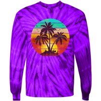 Vintage Sunset Sunrise Palm Tree Island Tie-Dye Long Sleeve Shirt