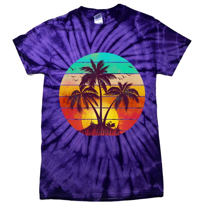 Vintage Sunset Sunrise Palm Tree Island Tie-Dye T-Shirt
