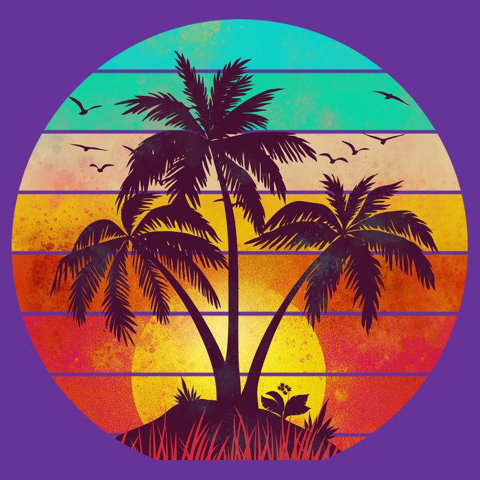Vintage Sunset Sunrise Palm Tree Island Tie-Dye T-Shirt