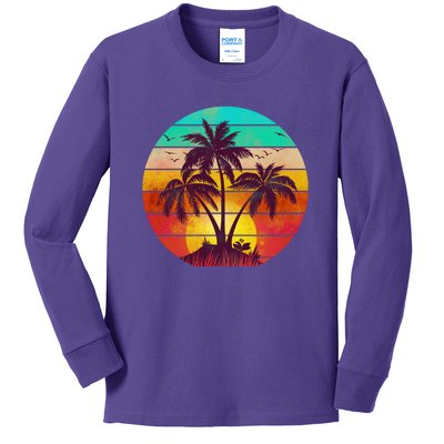 Vintage Sunset Sunrise Palm Tree Island Kids Long Sleeve Shirt