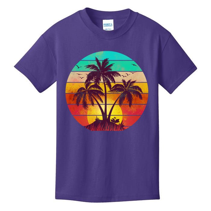 Vintage Sunset Sunrise Palm Tree Island Kids T-Shirt