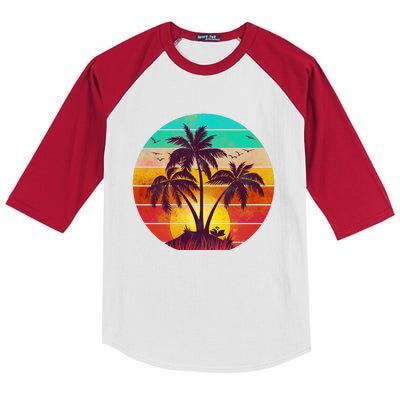 Vintage Sunset Sunrise Palm Tree Island Kids Colorblock Raglan Jersey