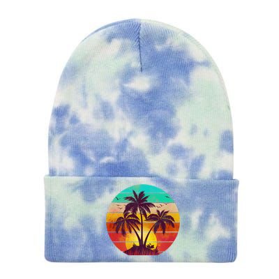 Vintage Sunset Sunrise Palm Tree Island Tie Dye 12in Knit Beanie