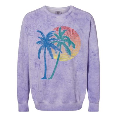 Vintage Sunset Sunrise Palms Vacay Summer Vacation Vibes Tee Funny Gift Colorblast Crewneck Sweatshirt