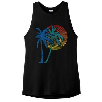 Vintage Sunset Sunrise Palms Vacay Summer Vacation Vibes Tee Funny Gift Ladies PosiCharge Tri-Blend Wicking Tank